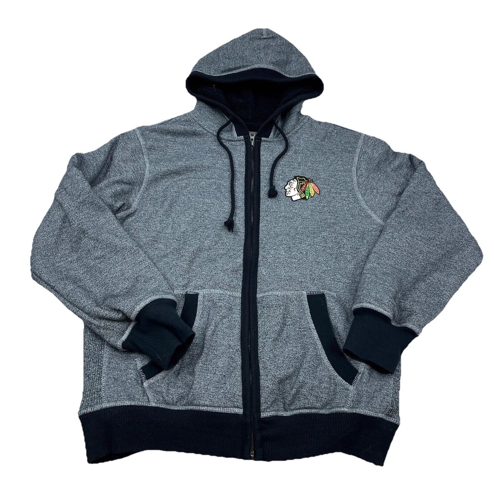 Chicago Blackhawks Jacket Men Large Gray Sherpa Lined Hoodie Full Zip Heather